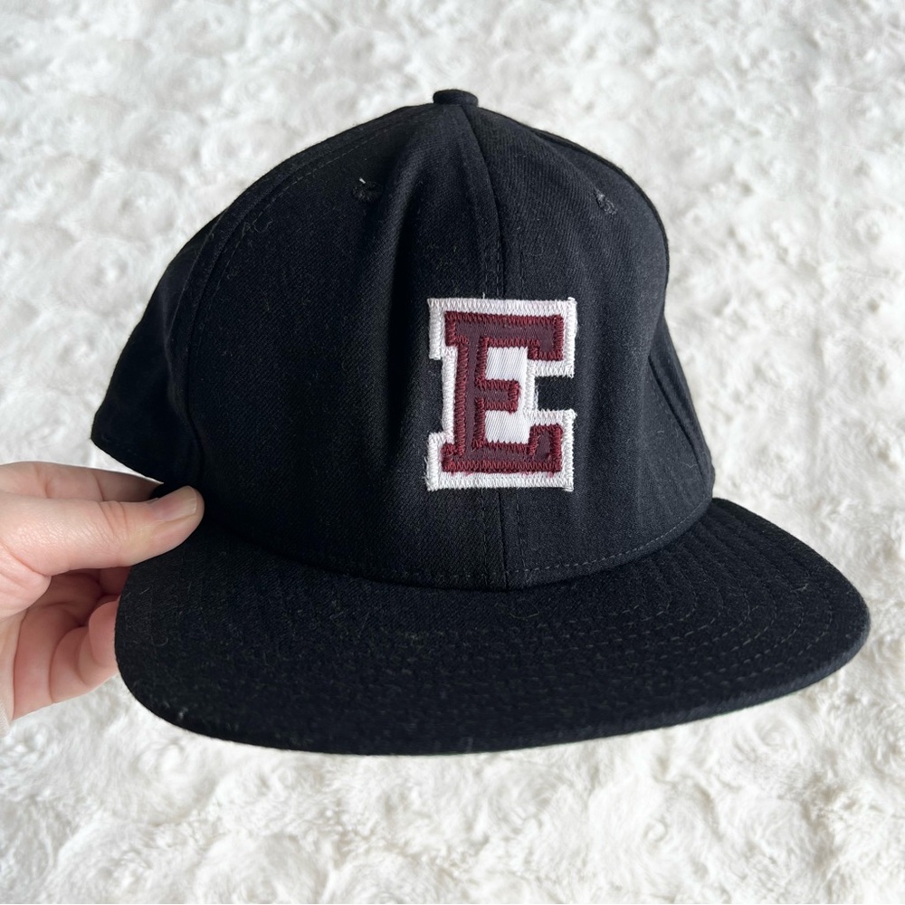 Vintage New Era Hat Cap Mens M/L Black Letter E Dupont Elon Eastern Kentucky